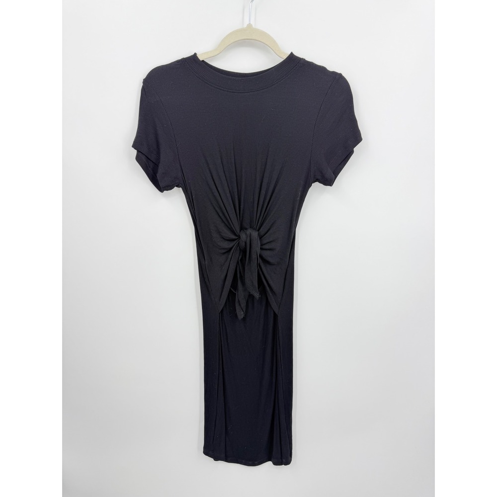 LNA Front Knot Ribbed T-Shirt Dress Womens XS Black Short Sleeve Mini